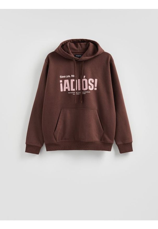 Reserved - Bluza z nadrukiem - bordowy. Kolor: czerwony. Materiał: bawełna, dzianina. Wzór: nadruk