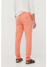 TOMMY HILFIGER - Tommy Hilfiger spodnie z domieszką lnu kolor pomarańczowy w fasonie chinos. Kolor: pomarańczowy. Materiał: len #3