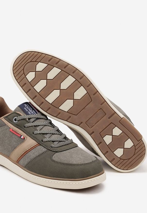 Born2be - Ciemnobeżowe Buty Sportowe Sneakersy z Ozdobnymi Przeszyciami Poltia. Okazja: na co dzień. Kolor: beżowy. Materiał: jeans. Obcas: na obcasie. Wysokość obcasa: niski