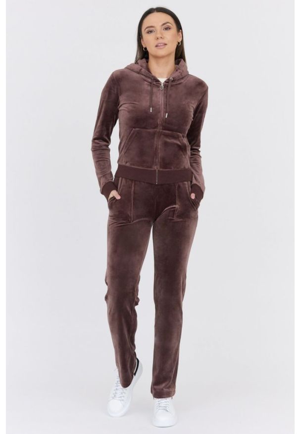 Juicy Couture - JUICY COUTURE Brązowa bluza z weluru. Kolor: brązowy. Materiał: welur