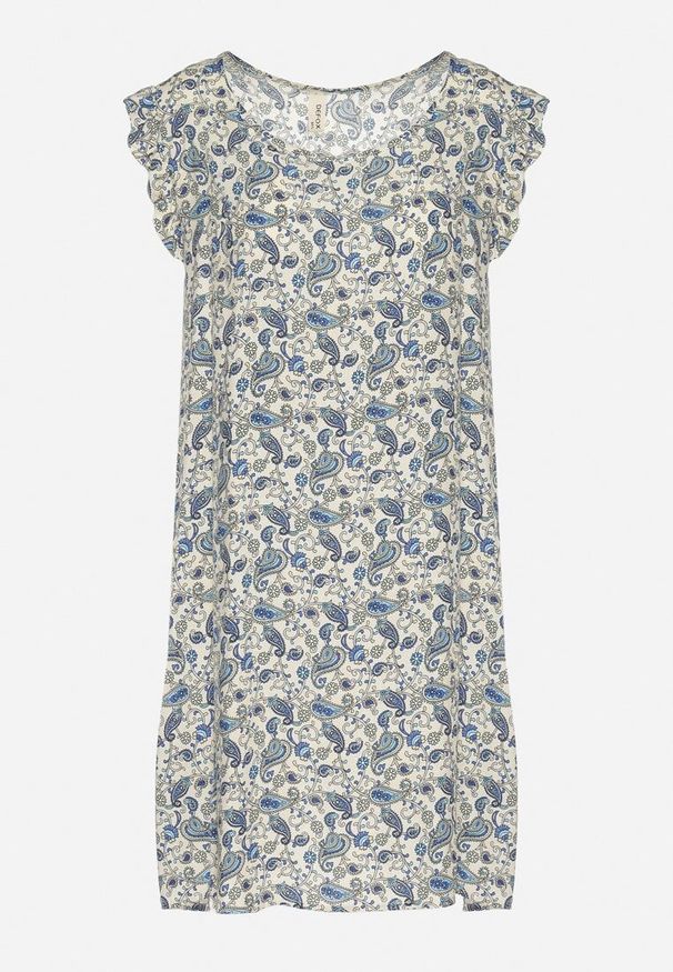 Born2be - Niebieska Rozkloszowana Sukienka Bawełniana bez Rękawów w Wzór Paisley Tullio. Okazja: na co dzień. Kolor: niebieski. Materiał: bawełna. Długość rękawa: bez rękawów. Wzór: paisley. Styl: elegancki, casual