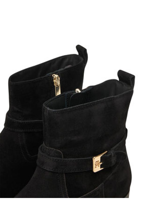 TOMMY HILFIGER - Tommy Hilfiger Botki Th Buckle Riding Suede Bootie FW0FW09047 Czarny. Kolor: czarny. Materiał: zamsz, skóra