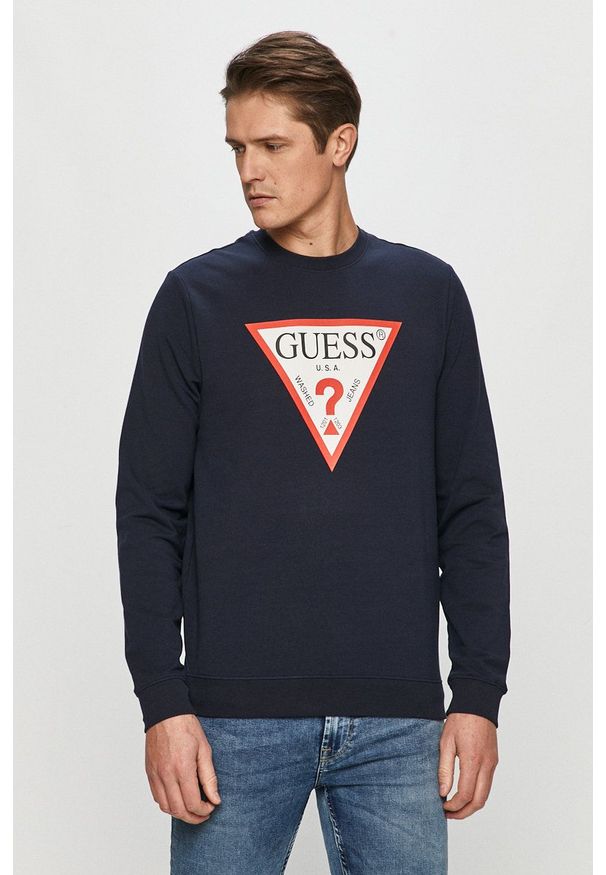 Guess - Bluza. Okazja: na co dzień. Kolor: niebieski. Wzór: nadruk. Styl: casual