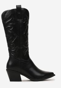 Renee - Czarne Kozaki Kowbojki na Stożku z Przeszyciami Ganavou. Kolor: czarny. Obcas: na stożku #5