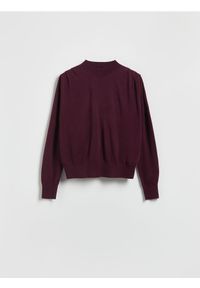 Reserved - Sweter z zakładkami na ramionach - ciemnofioletowy. Kolor: fioletowy. Materiał: wełna, dzianina