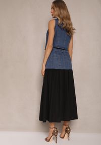 Renee - Niebieski Jeansowy Komplet z Wiskozy Kamizelka i Zwiewna Spódnica Calmoi. Kolor: niebieski. Materiał: jeans, wiskoza #4
