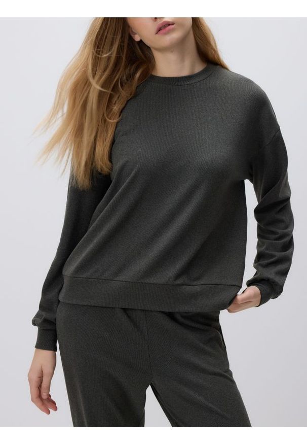 Reserved - Gładka bluza - ciemnoszary. Kolor: szary. Materiał: dzianina. Wzór: gładki