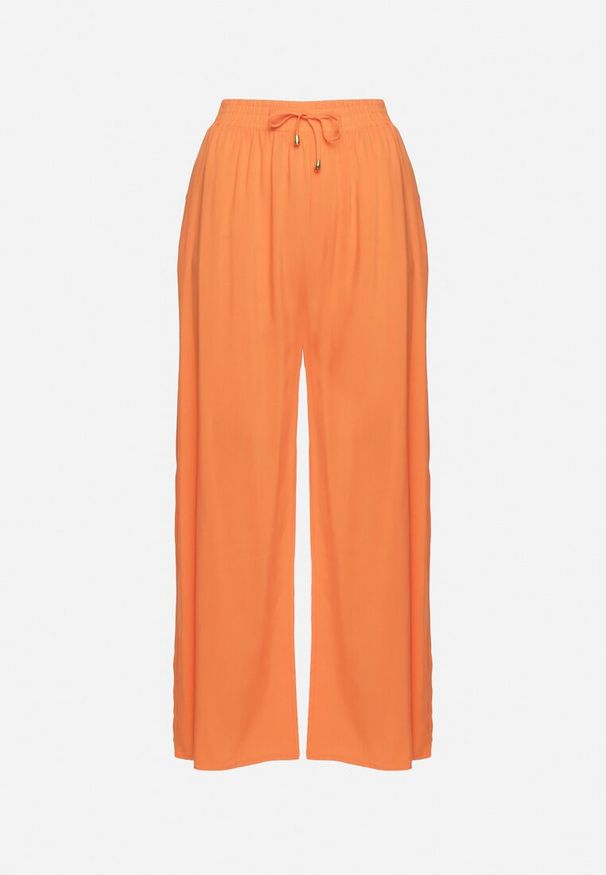 Born2be - Pomarańczowe Gładkie Spodnie z Gumką w Pasie i Szerokimi Nogawkami Alathera. Kolor: pomarańczowy. Wzór: gładki. Sezon: lato