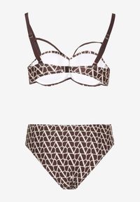 Born2be - Brązowe Bikini Biustonosz z Ozdobnymi Paskami i Majtki Figi Linadora. Kolor: brązowy. Wzór: haft #6