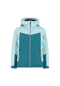 Kurtka z kapturem dla dziewczynki CMP. Typ kołnierza: kaptur. Kolor: wielokolorowy, niebieski, zielony. Materiał: puch. Sport: turystyka piesza, narciarstwo #1