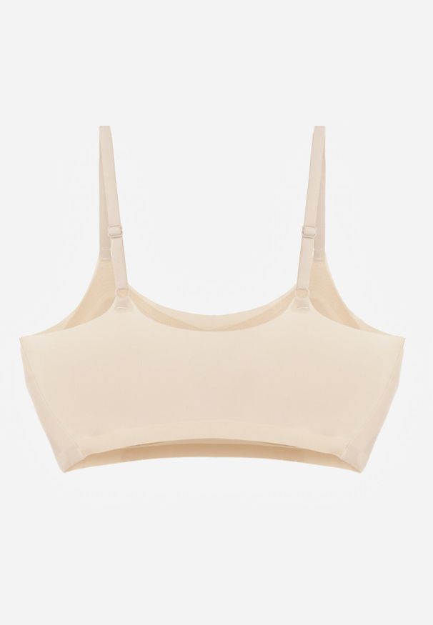 Born2be - Beżowy Bezszwowy Biustonosz Bez Fiszbin z Usztywnianymi Miseczkami Leavessa. Kolor: beżowy. Materiał: tkanina