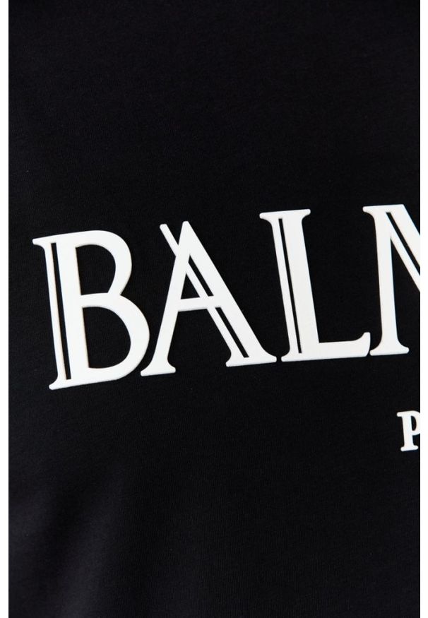 Balmain - BALMAIN Czarny męski t-shirt z wypukłym gumowym logo, Rozmiar S. Kolor: czarny. Materiał: guma