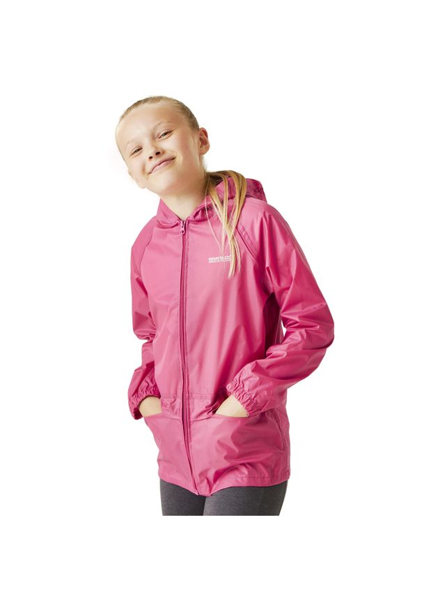 Regatta - Stormbreak dziecięca turystyczna wodoodporna kurtka. Kolor: różowy. Styl: sportowy. Sport: turystyka piesza
