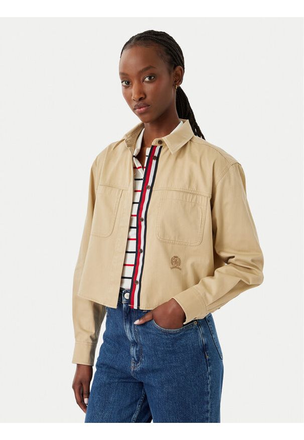 Tommy Jeans Koszula DW0DW22942 Beżowy Cropped Fit. Kolor: beżowy. Materiał: bawełna