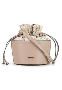 Wittchen - Torebka bucket bag z ekoskóry i płótna. Kolor: beżowy. Wzór: kwiaty. Sezon: lato. Materiał: skórzane #1