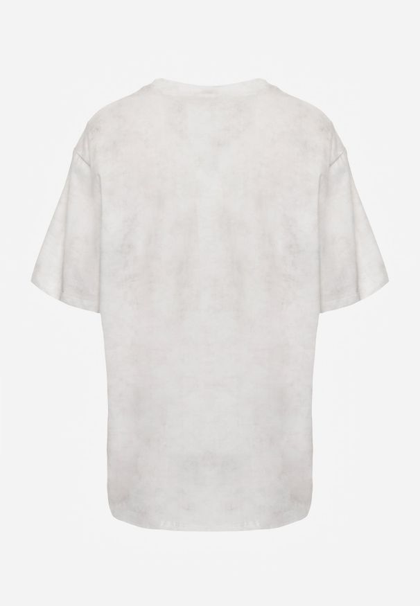 Renee - Biały Bawełniany T-shirt Oversize z Haftowanym Napisem z Cekinami Talomora. Okazja: na imprezę, na co dzień. Kolor: biały. Materiał: bawełna. Wzór: napisy, haft. Styl: rockowy, casual