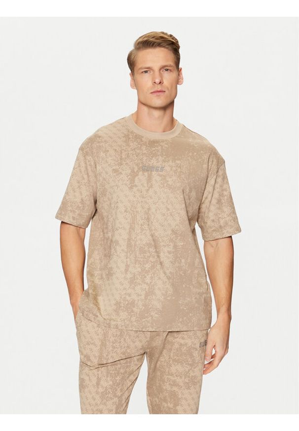 Guess T-Shirt Z5RI16 I3Z14 Beżowy Boxy Fit. Kolor: beżowy. Materiał: bawełna