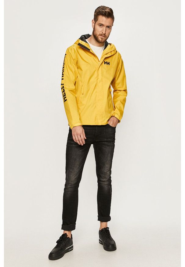 Helly Hansen - Kurtka przeciwdeszczowa. Okazja: na co dzień. Kolor: żółty. Materiał: materiał. Wzór: nadruk. Styl: casual