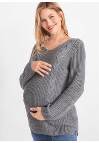Długi sweter ciążowy bonprix szary melanż. Kolekcja: moda ciążowa. Kolor: szary. Materiał: materiał, bawełna, akryl. Długość: długie. Wzór: melanż #2