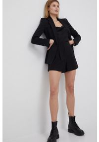 Armani Exchange szorty damskie kolor czarny gładkie high waist. Okazja: na co dzień. Stan: podwyższony. Kolor: czarny. Materiał: materiał, tkanina. Wzór: gładki. Styl: casual