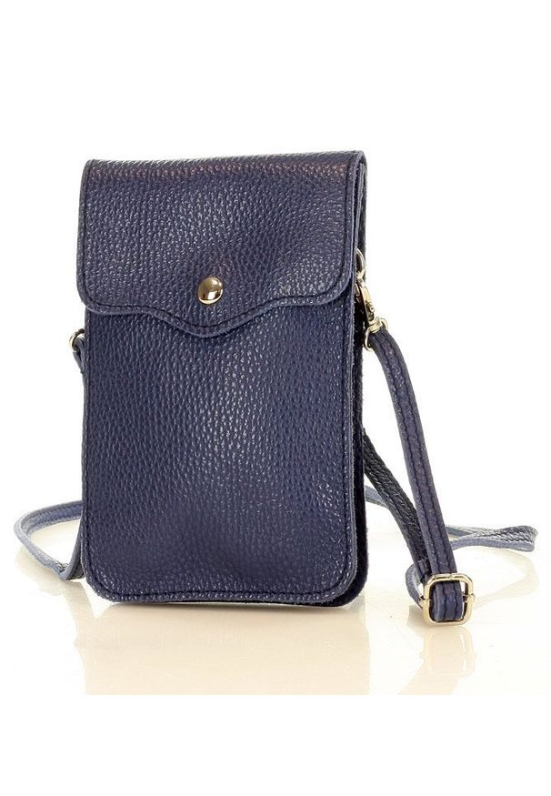GENUINE LEATHER - Granatowa Skórzana Torebka- Etui Na Telefon MARCO MAZZINI. Kolor: niebieski. Materiał: skórzane