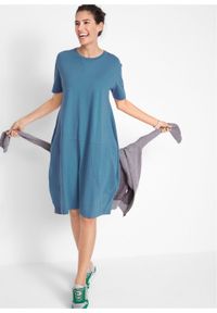 Sukienka bawełniana oversize, rękawy 1/2 bonprix niebieski dżins. Kolor: niebieski. Materiał: bawełna. Typ sukienki: oversize #3