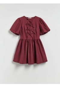 Reserved - Sukienka mini z wiązaniem - bordowy. Kolor: czerwony. Materiał: dzianina. Długość: mini #1