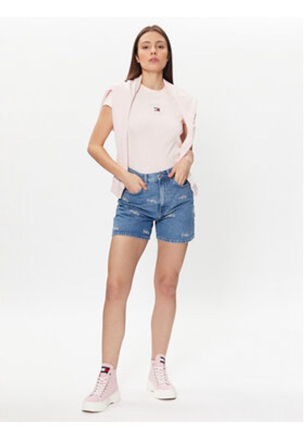 Tommy Jeans T-Shirt Baby Mirror DW0DW16289 Różowy Regular Fit. Kolor: różowy. Materiał: bawełna