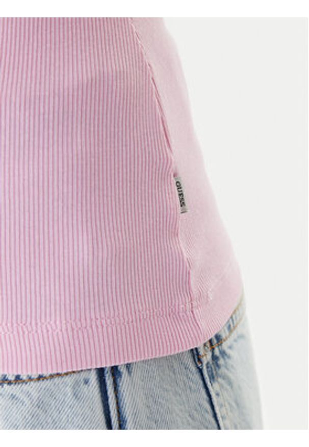 Guess Jeans Top W6RP20 KA0H1 Różowy Slim Fit. Kolor: różowy. Materiał: bawełna