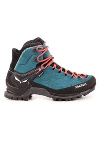 Buty trekkingowe damskie Salewa Mtn Trainer Mid Gtx. Wysokość cholewki: za kostkę. Zapięcie: sznurówki. Kolor: zielony, niebieski. Materiał: guma, skóra, syntetyk, materiał. Szerokość cholewki: normalna