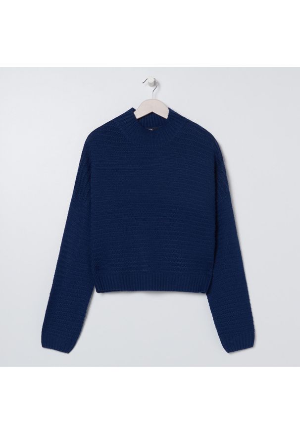 Sinsay - Krótki sweter ze wzorem - Granatowy. Kolor: niebieski. Długość: krótkie