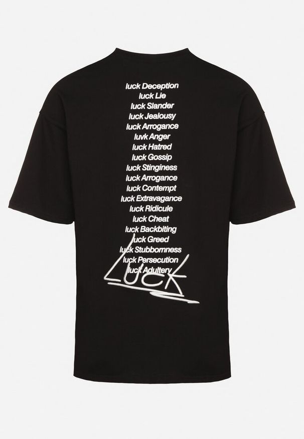 Born2be - Czarna Koszulka T-shirt z Nadrukiem z Przodu i na Plecach Ninarelia. Okazja: na co dzień. Kolor: czarny. Wzór: nadruk. Styl: casual