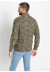 Sweter ze stójką z zamkiem bonprix ciemnooliwkowy melanż. Typ kołnierza: kołnierzyk stójkowy. Kolor: zielony. Wzór: melanż #6