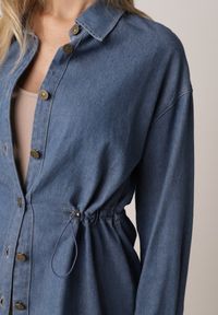 Born2be - Niebieska Bawełniana Koszula ze Ściagaczami w Pasie Lennada. Okazja: na spotkanie biznesowe, do pracy. Kolor: niebieski. Materiał: bawełna. Styl: biznesowy #2