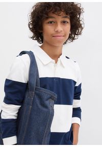 bonprix - Bluza polo z czystej bawełny. Typ kołnierza: polo. Kolor: niebieski. Materiał: bawełna #3