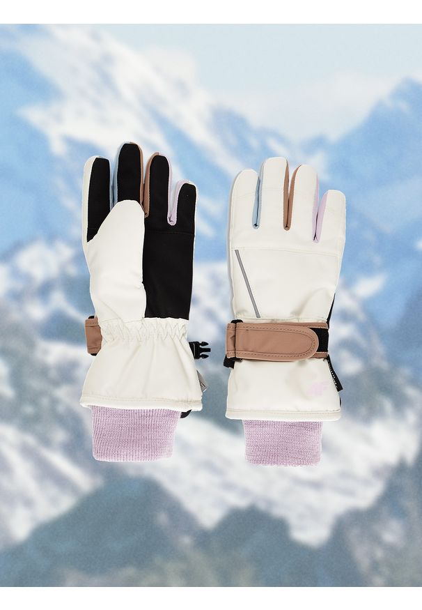 4f - 4F Rękawiczki narciarskie Thinsulate dziecięce - beżowe M. Kolor: beżowy. Materiał: skóra, materiał. Technologia: Thinsulate. Sezon: zima. Sport: narciarstwo