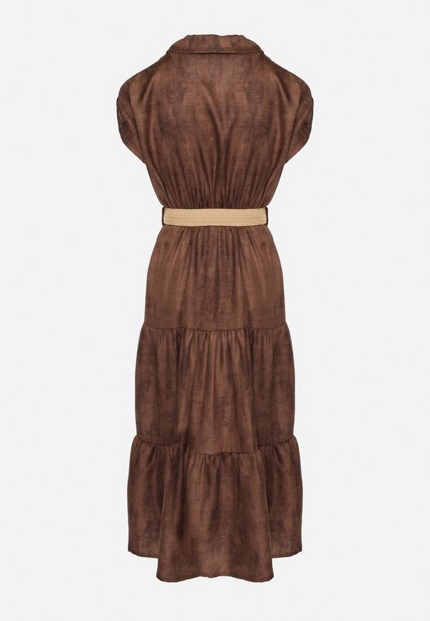 Born2be - Brązowa Sukienka Ozdobiona Plecionym Paskiem i Guzikami Filianea. Okazja: na co dzień. Kolor: brązowy. Materiał: jeans. Wzór: aplikacja. Styl: casual, elegancki