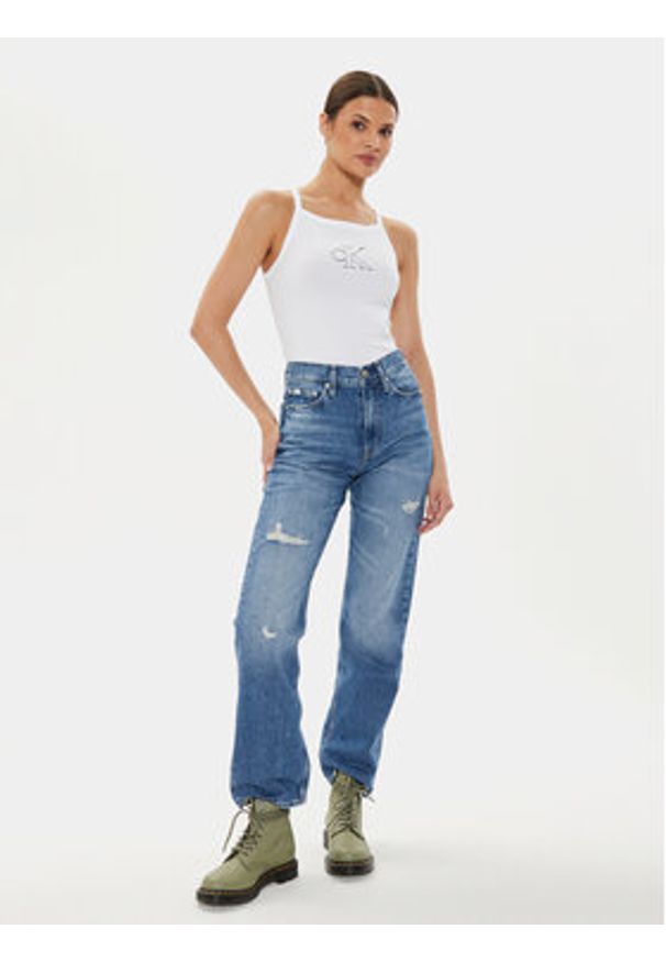 Calvin Klein Jeans Top J20J223623 Biały Slim Fit. Kolor: biały. Materiał: bawełna