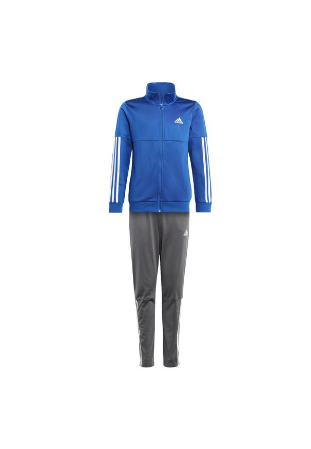 Adidas - Dziecięcy dres w 3 paski adidas Team. Okazja: na uczelnię. Kolor: wielokolorowy, niebieski, biały. Materiał: dresówka. Wzór: paski. Styl: sportowy