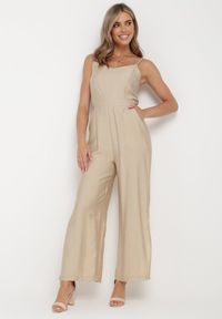 Born2be - Beżowy Kombinezon na Cienkich Ramiączkach z Kieszeniami Zindia. Kolor: beżowy. Długość rękawa: na ramiączkach #4