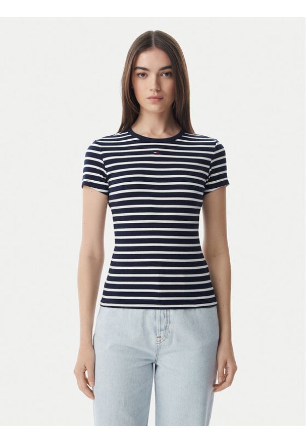 Tommy Jeans T-Shirt DW0DW17383 Granatowy Regular Fit. Kolor: niebieski. Materiał: bawełna