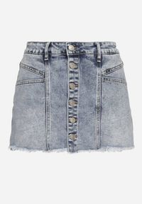 Born2be - Jasnoniebieskie Spódnico-Szorty Jeansowe z Wysokim Stanem Benatia. Okazja: na co dzień. Stan: podwyższony. Kolor: niebieski. Materiał: jeans. Styl: casual, elegancki #4