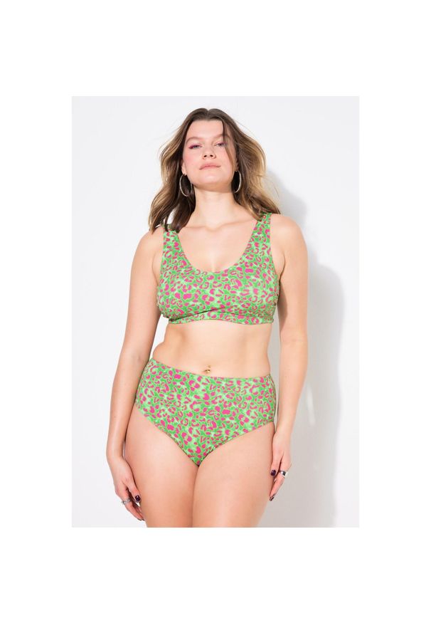 ULLA POPKEN - Damskie Figi od bikini figi wysoki stan panterka. Stan: podwyższony. Kolekcja: plus size. Kolor: zielony. Materiał: poliamid, materiał, elastan. Wzór: motyw zwierzęcy