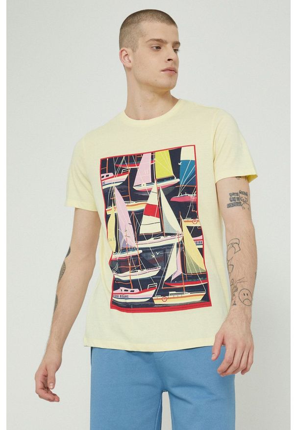 medicine - Medicine t-shirt bawełniany kolor żółty z nadrukiem. Kolor: żółty. Materiał: bawełna. Wzór: nadruk
