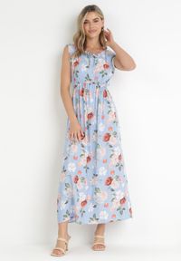 Born2be - Jasnoniebieska Sukienka Maxi z Rozkloszowanym Dołem i Gumką w Pasie Kimisa. Kolor: niebieski. Długość rękawa: bez rękawów. Typ sukienki: rozkloszowane. Długość: maxi