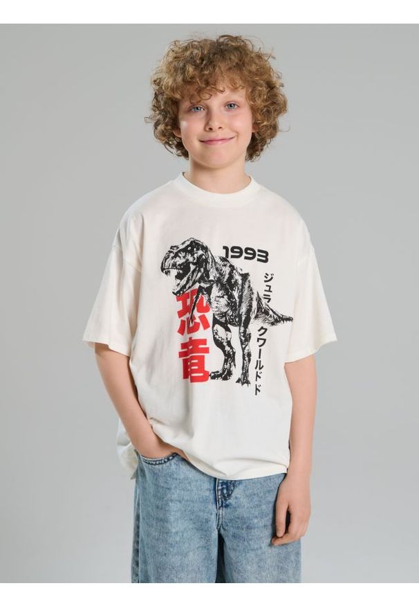 Sinsay - Koszulka Jurassic Park - kremowy. Kolor: kremowy