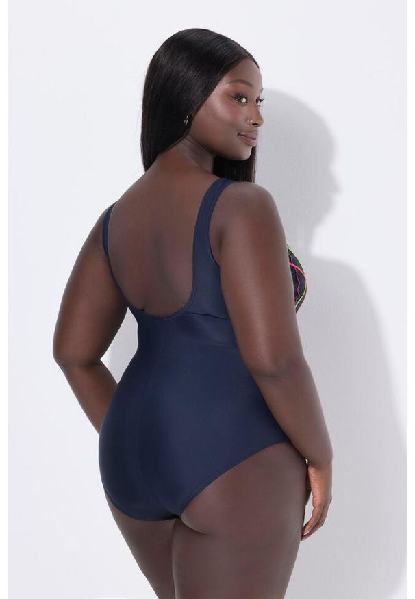 ULLA POPKEN - Damski Strój kąpielowy lamówki bez miękkich miseczek pas pod biustem. Kolekcja: plus size. Kolor: niebieski. Materiał: poliamid, materiał, elastan