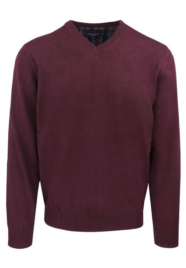 Męski, Bawełniany Sweter w Serek (V-neck) - Adriano Guinari - Bordo, Melanż. Okazja: do pracy, na co dzień, na spotkanie biznesowe. Typ kołnierza: dekolt w serek. Kolor: czerwony. Materiał: bawełna. Wzór: melanż. Styl: klasyczny, casual, elegancki, biznesowy