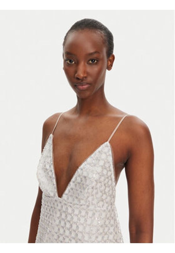 ROTATE Sukienka koktajlowa 113710800 Beżowy Slim Fit. Kolor: beżowy. Materiał: syntetyk. Styl: wizytowy