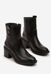 Born2be - Czarne Botki na Obcasie Vices z Ozdobą Alerrise. Kolor: czarny. Materiał: jeans. Wzór: aplikacja. Obcas: na obcasie. Styl: elegancki. Wysokość obcasa: średni #3